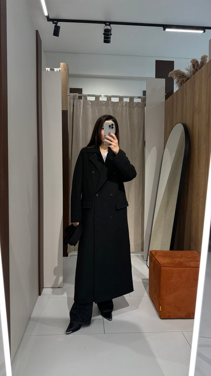 Пальто двобортне довжини максі