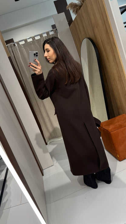 Пальто двобортне довжини максі