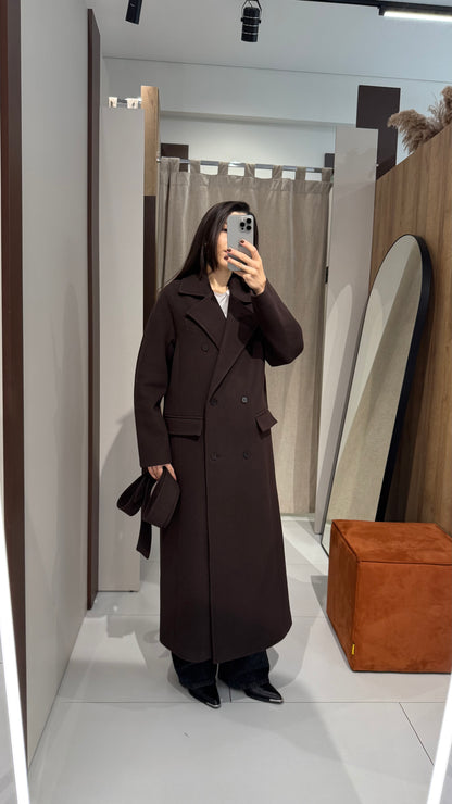 Пальто двобортне довжини максі